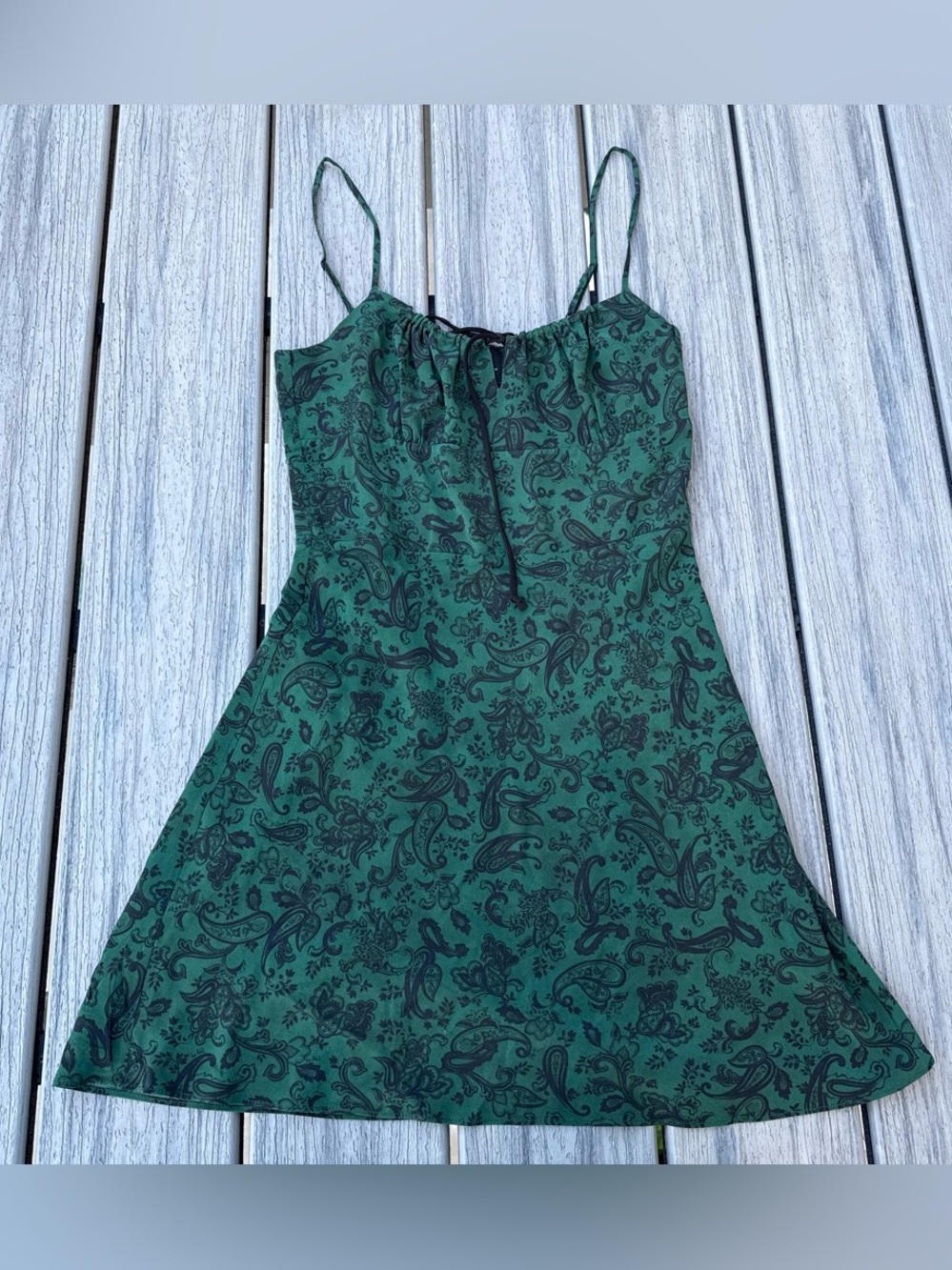 Realisation Par Green Paisley Slip Dress with Spaghetti Straps Small
